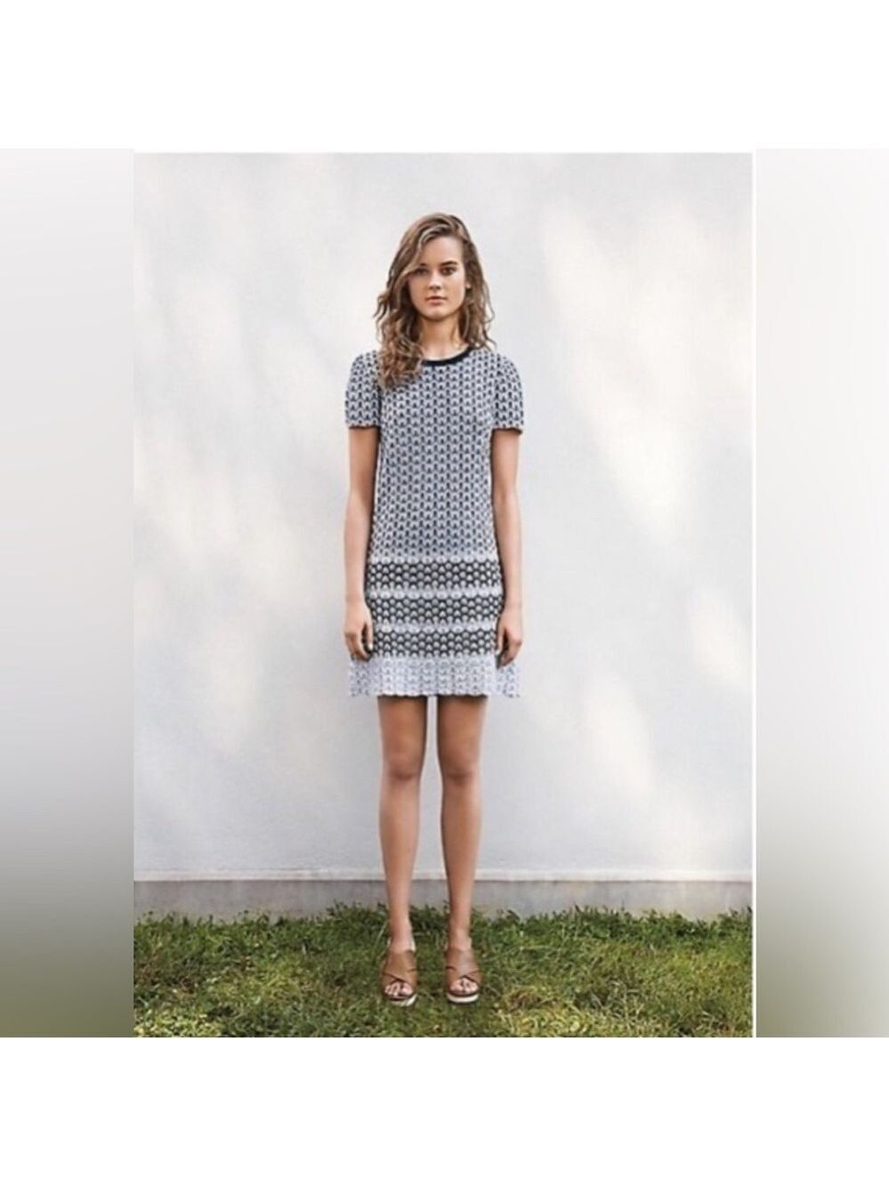 Tory Burch Crochet Knit Beverly Resort Dress SZ S Blue Navy